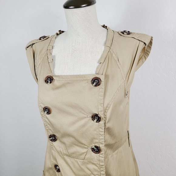 Moulinette Soeurs Anthropologie Dress 6 Khaki Tan Double Breasted Shirtdress - Picture 3 of 7
